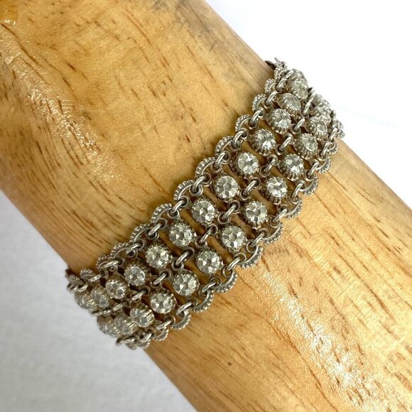 Vintage Antique 800 Silver 2 Row Diamond Cut Adjustable Foxtail Slide Bracelet - Picture 4 of 17